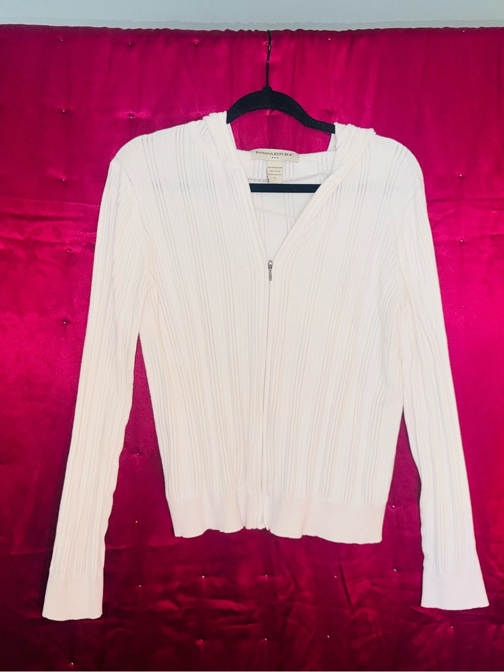 👑 Size XLarge White Banana Republic Cream Ribbed Half-Zip Hoodie